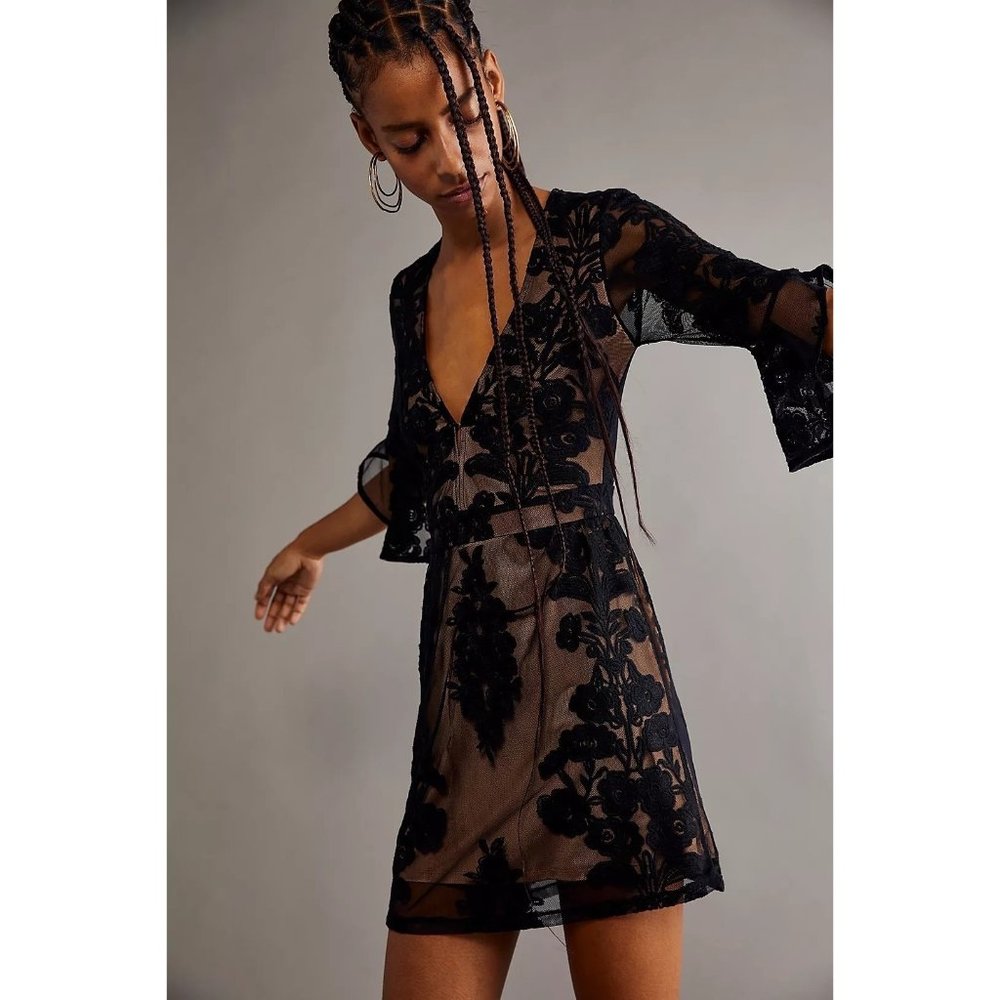 NWT For Love and Lemons Black Temecula Mini Dress